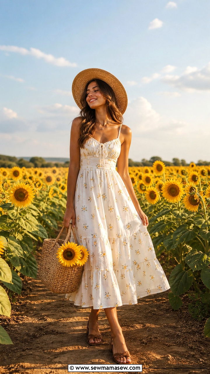 Cotton sundress and straw hat outfit - 40 First day of summer outfits