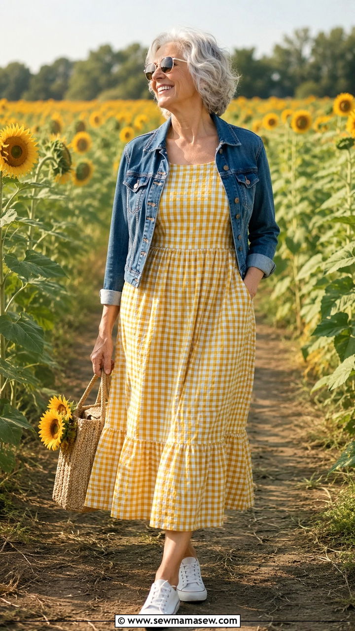 Cotton sundress with a cropped denim jacket - 30 Outfit ideas for women over 70 casual 2026