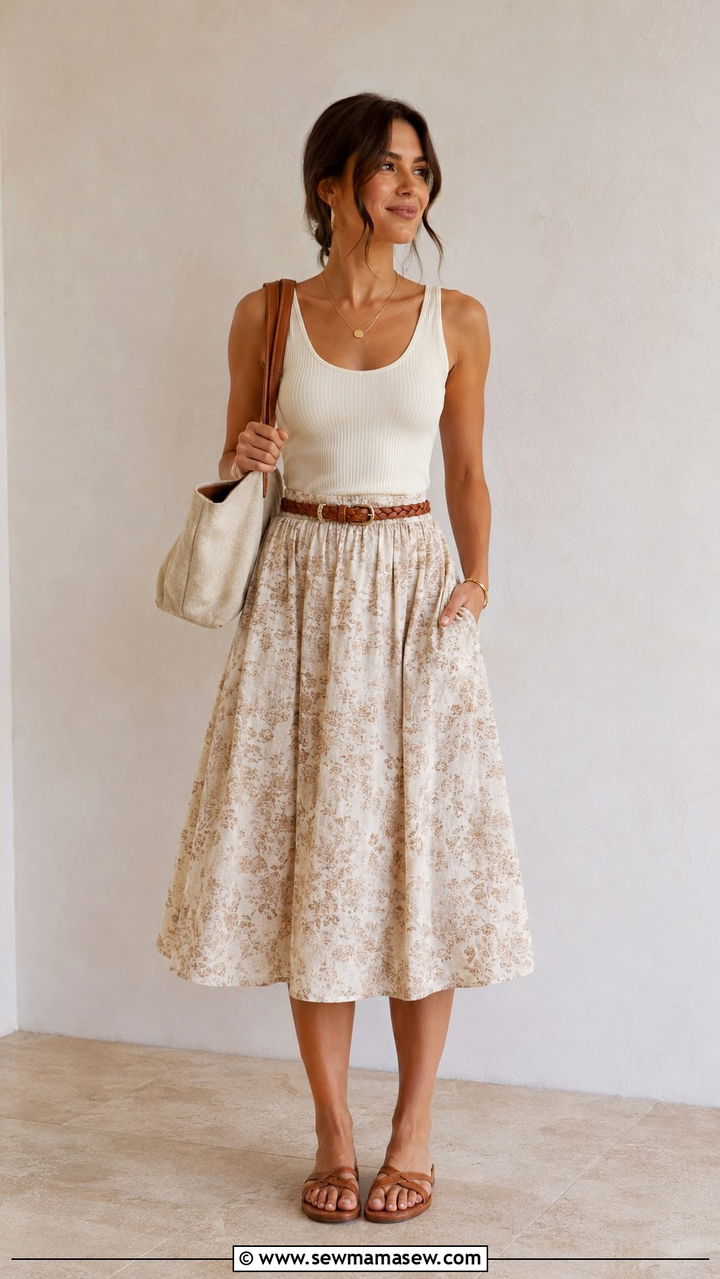 Cotton tank with an A line skirt - 30 Humid weather outfit ideas