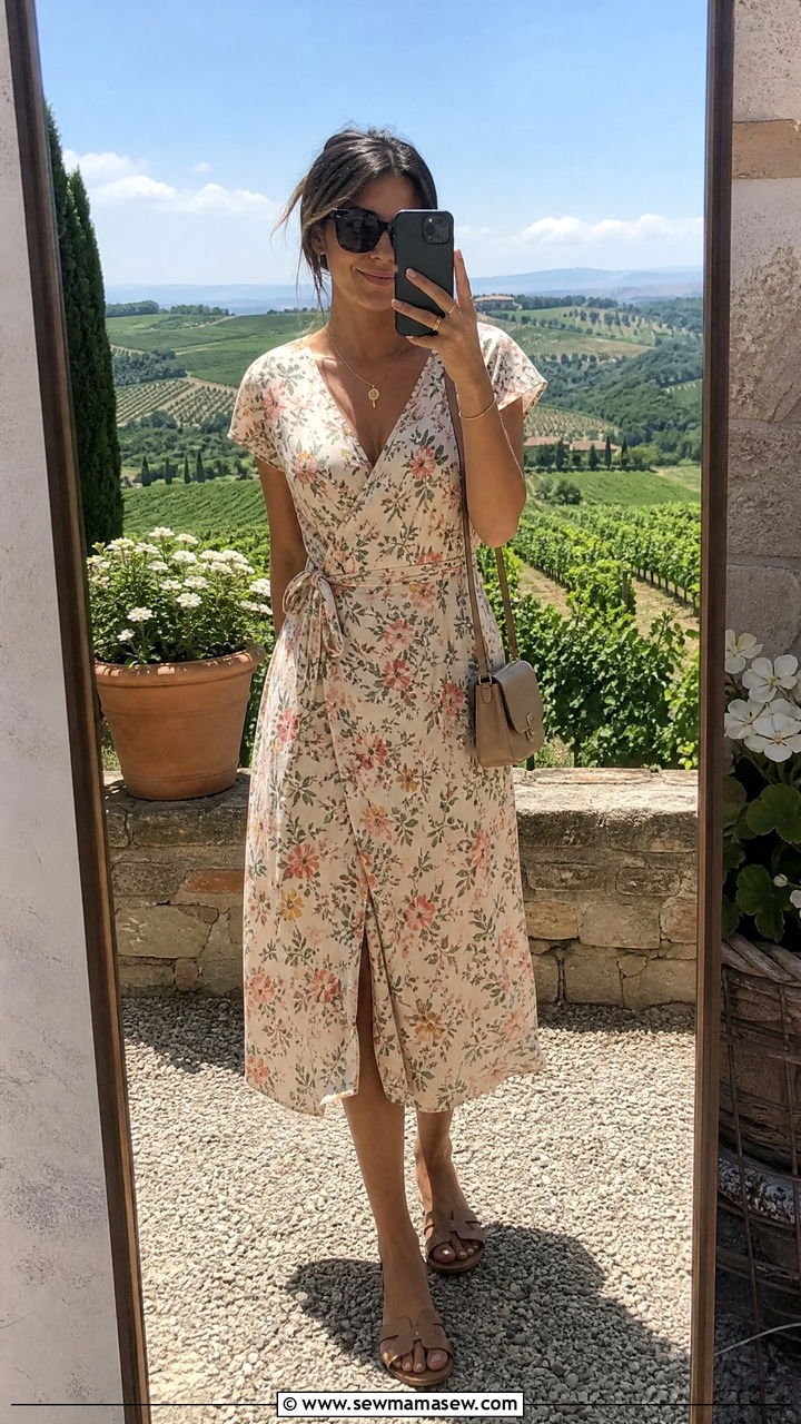 Cotton wrap dress and sandals Italy - 25 Italy outfits inspo
