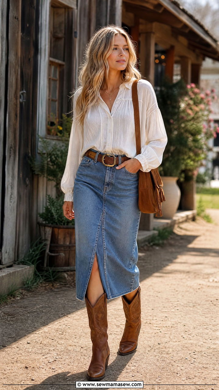 Cowboy Boots And A Denim Skirt Western Look - 35 How to style a denim skirt