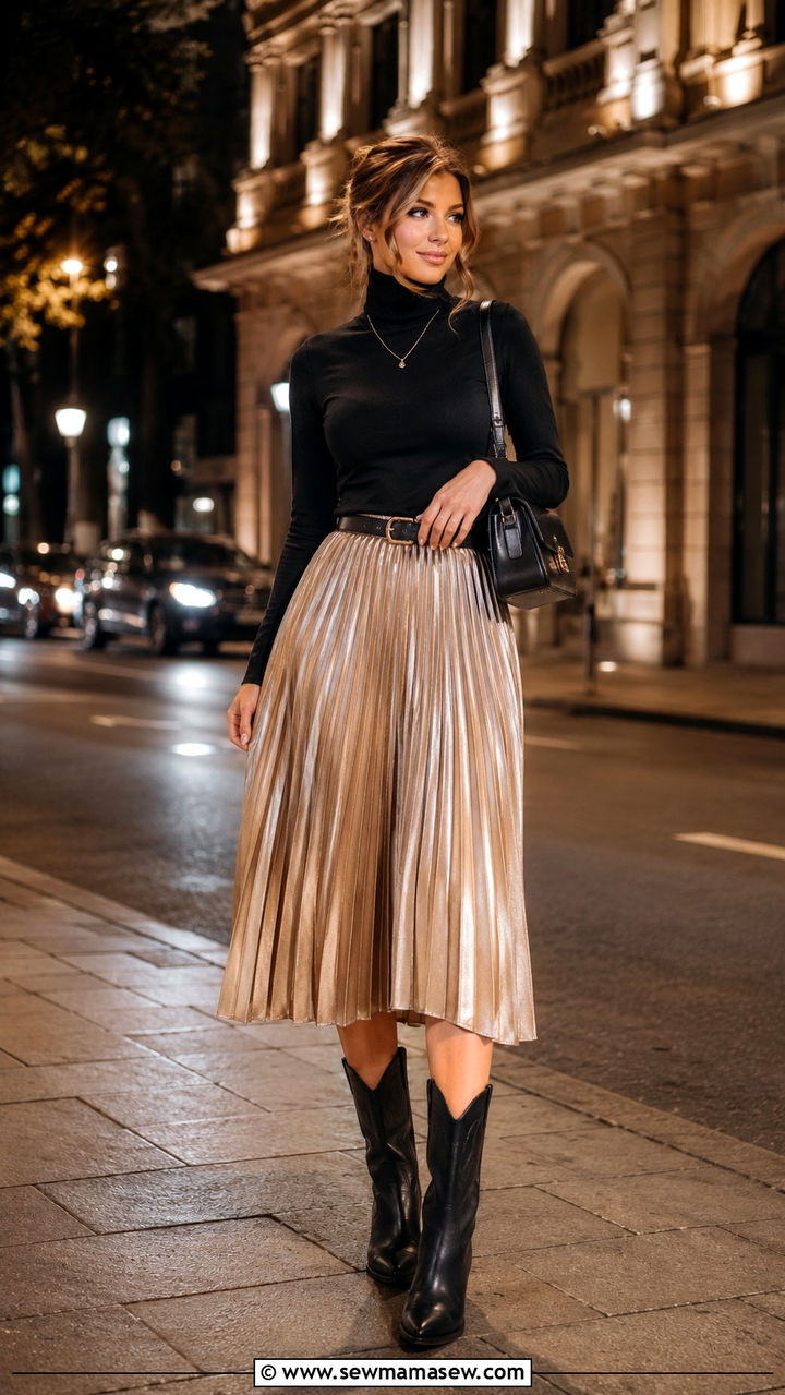 Cowboy Boots With A Pleated Skirt - 30 How to style cowboy boots