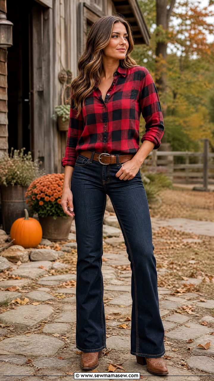 Cowboy Boots With Bootcut Jeans and Plaid Flannel - 30 Cowboy boots outfit ideas with jeans