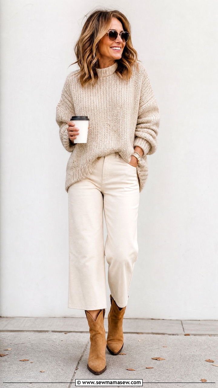 Cowboy Boots With Cropped Trousers And Chunky Sweater - 25 How to style cowboy boots over 40