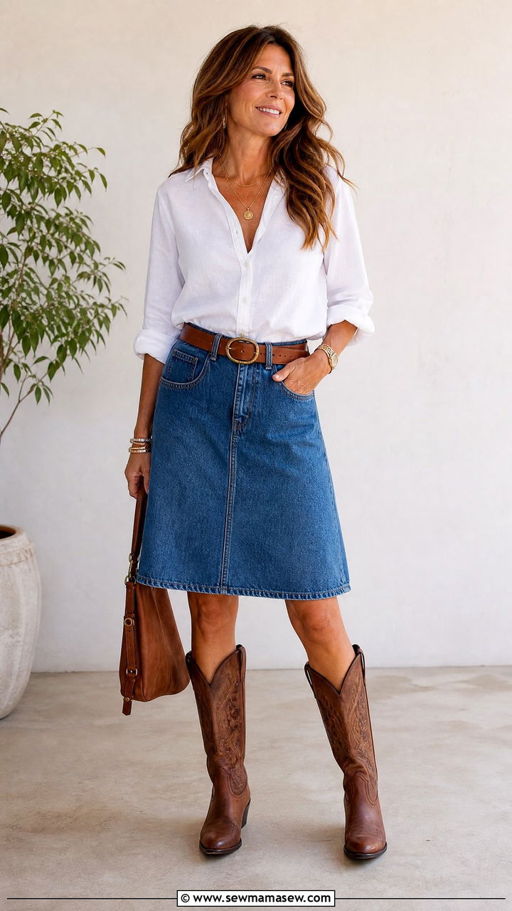 Cowboy Boots With Denim Skirt - 25 How to style cowboy boots over 40