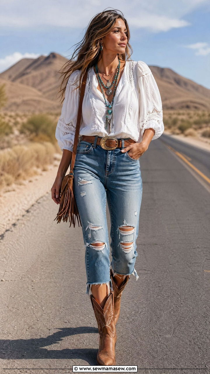 Cowboy Boots With Distressed Jeans - 35 Distressed jeans outfit ideas
