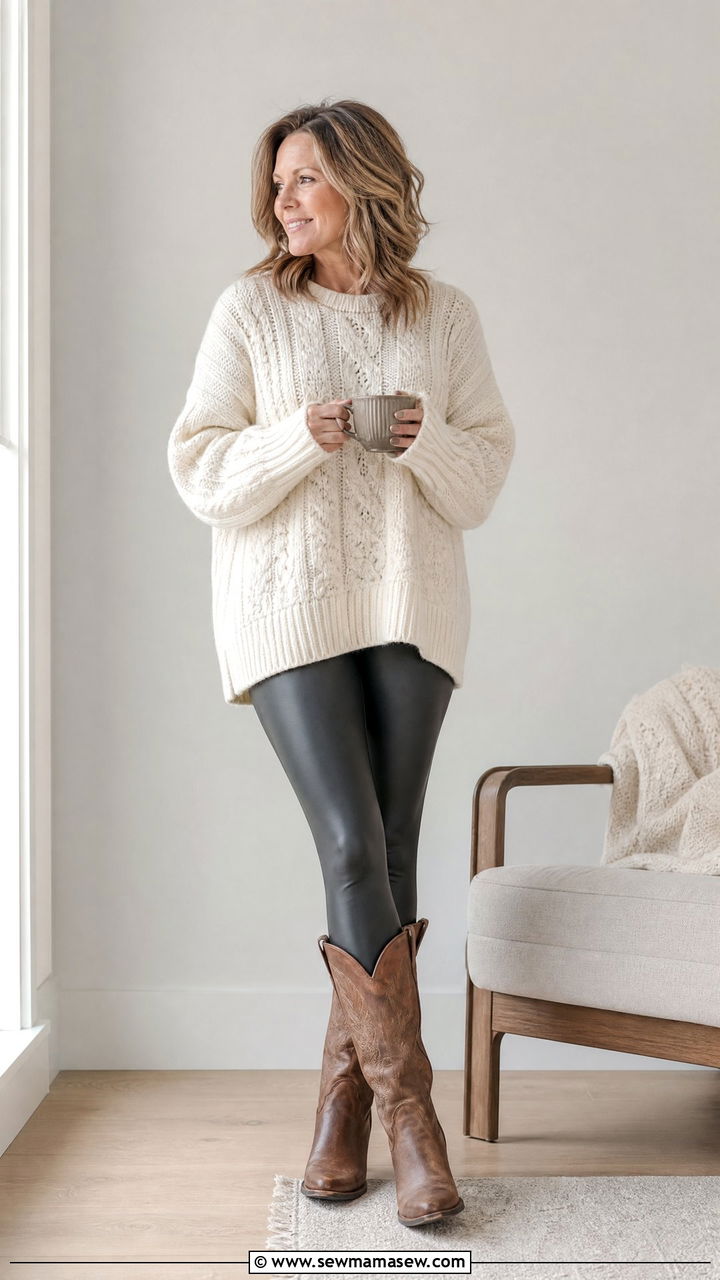Cowboy Boots With Leggings And Oversized Sweater - 25 How to style cowboy boots over 40