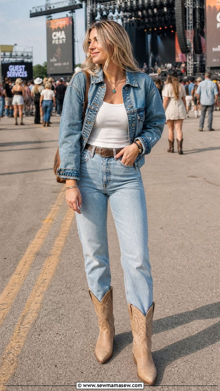 Cowboy Boots With Light Wash Jeans and Denim Jacket - 30 Cowboy boots outfit ideas with jeans