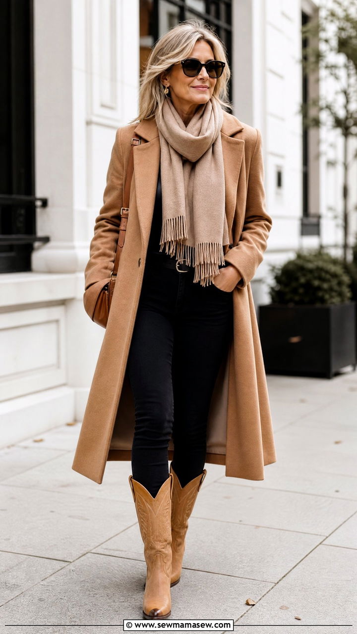 Cowboy Boots With Long Coat And Skinny Pants - 25 How to style cowboy boots over 40
