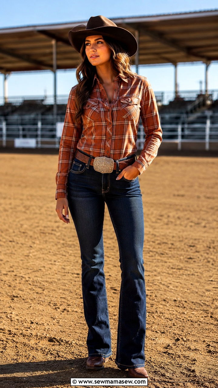 Cowboy Boots with Bootcut Jeans and Plaid Shirt - 25 Western outfit ideas for rodeo