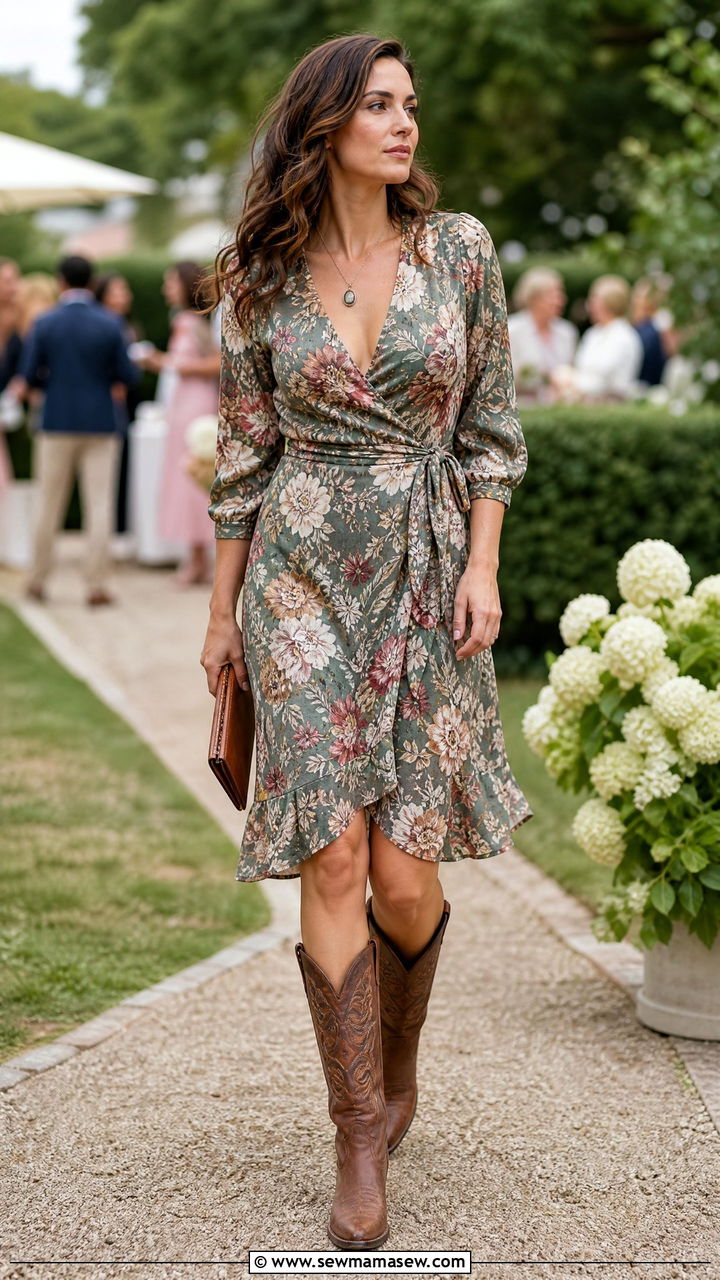 Cowboy Boots with Wrap Dress - 30 Cowboy boots outfit ideas for summer