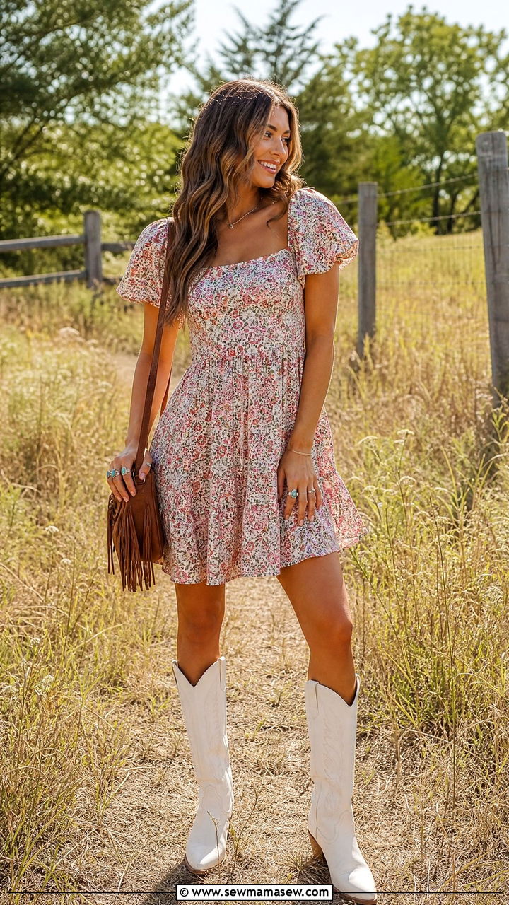 Cowboy Boots with a Floral Mini Dress - 25 Homecoming dress ideas