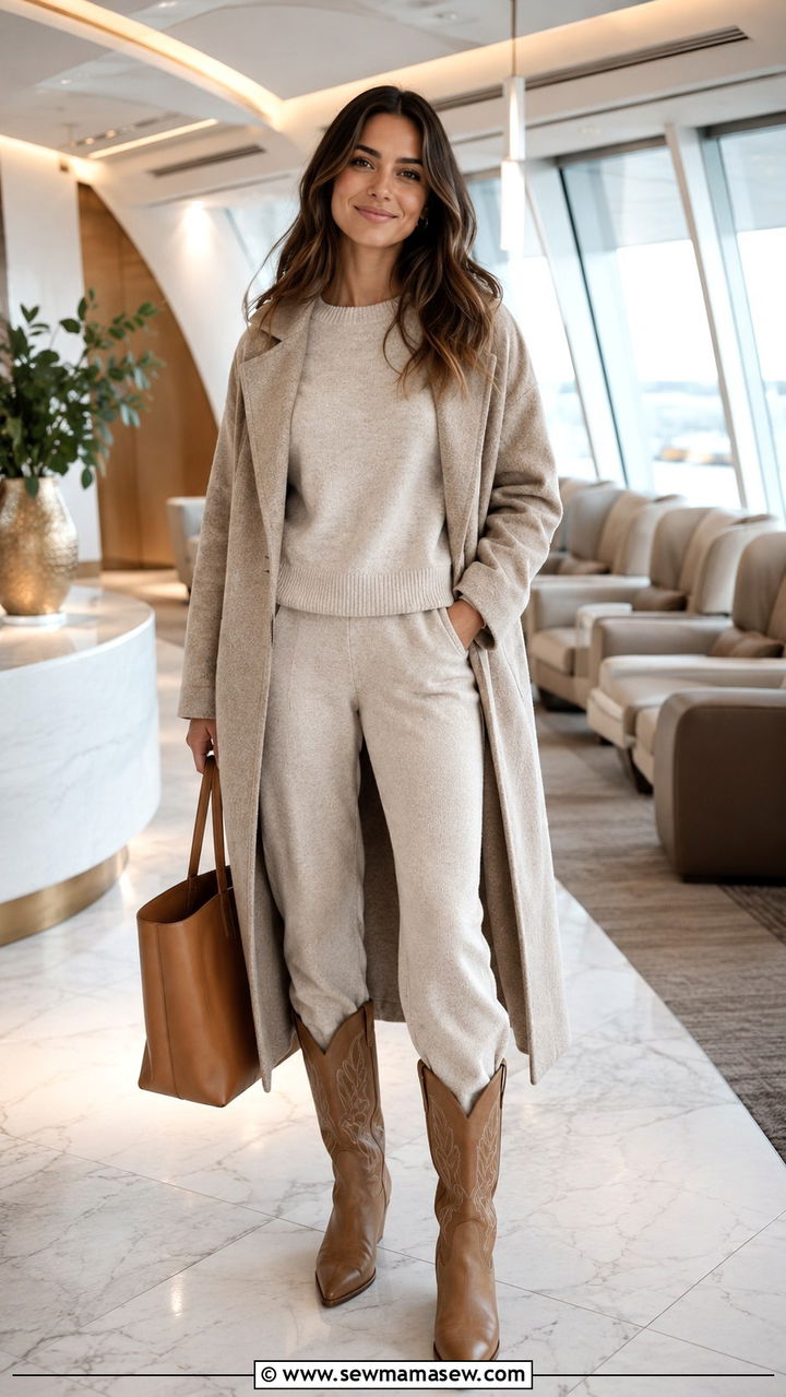 Cowboy boots with a matching knit set - 20 How to style cowboy boots for travel