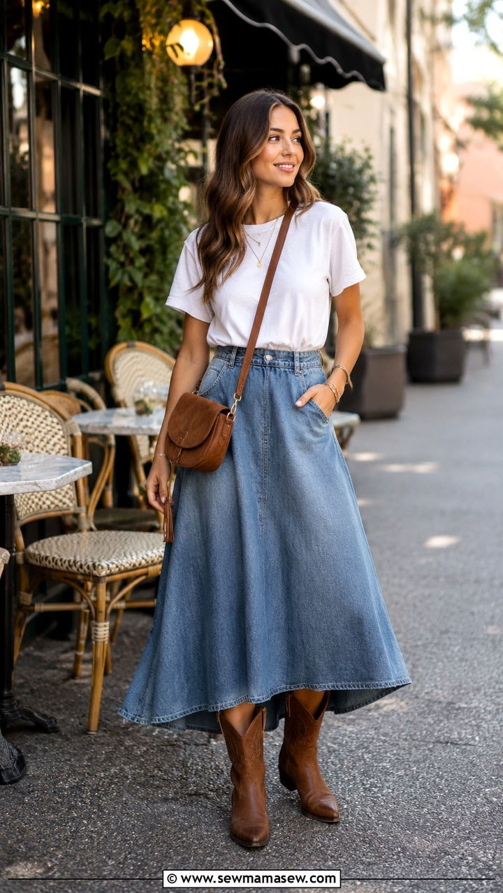 Cowboy boots with a midi skirt - 20 How to style cowboy boots for travel