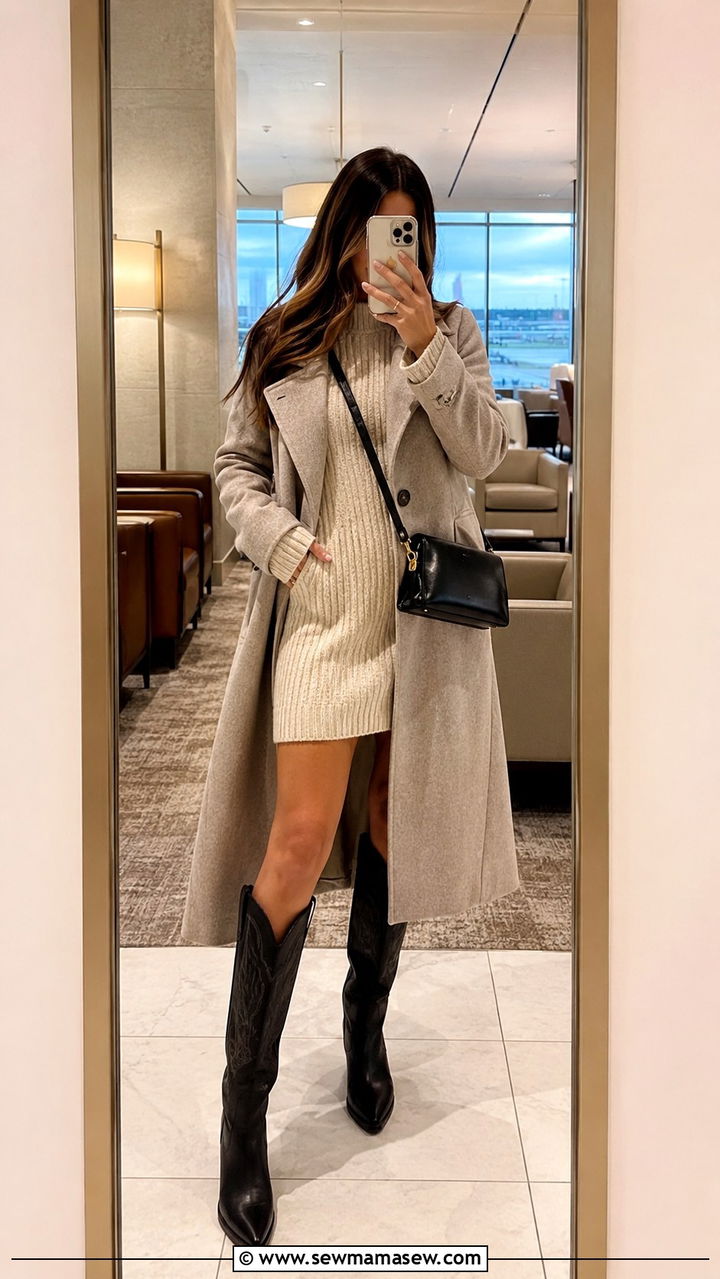 Cowboy boots with a sweater dress - 20 How to style cowboy boots for travel