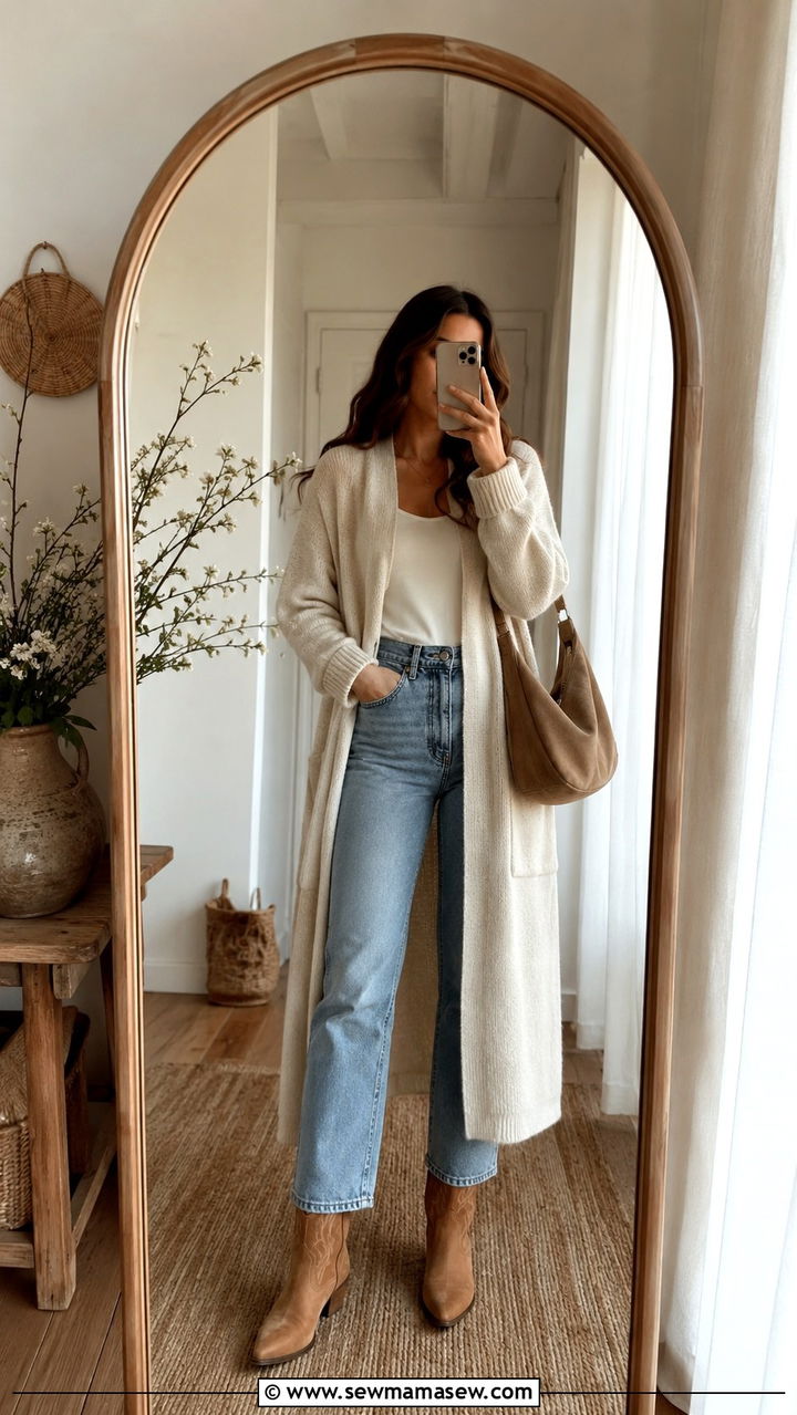 Cowboy boots with cardigan and jeans - 30 How to style cowboy boots in spring