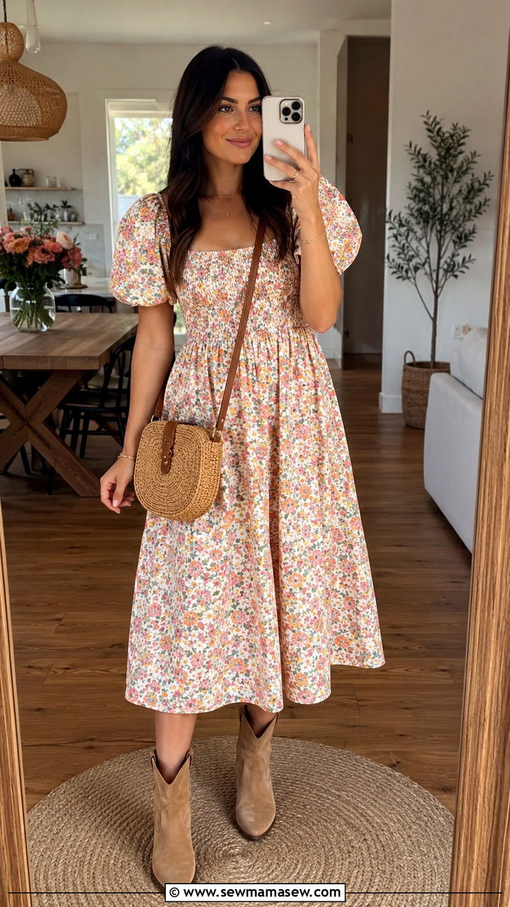 Cowboy boots with floral midi dress - 30 How to style cowboy boots in spring
