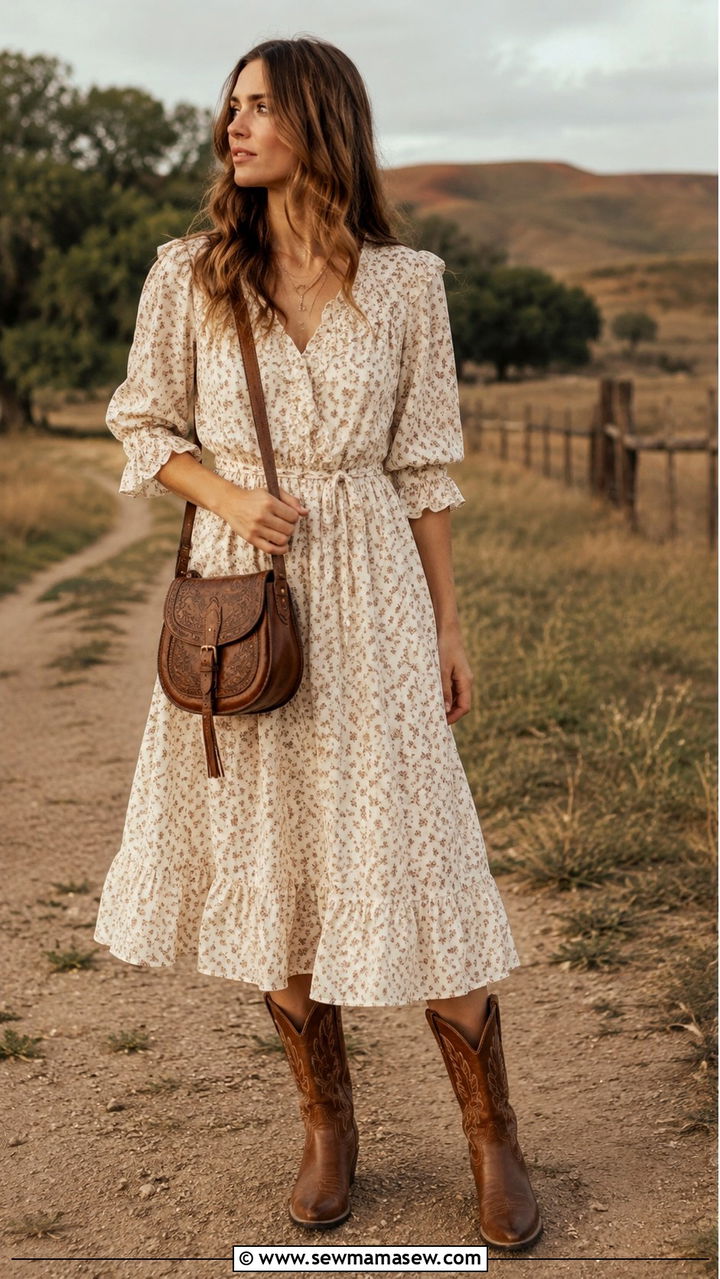 Cowboy boots with prairie dress - 30 How to style cowboy boots in spring