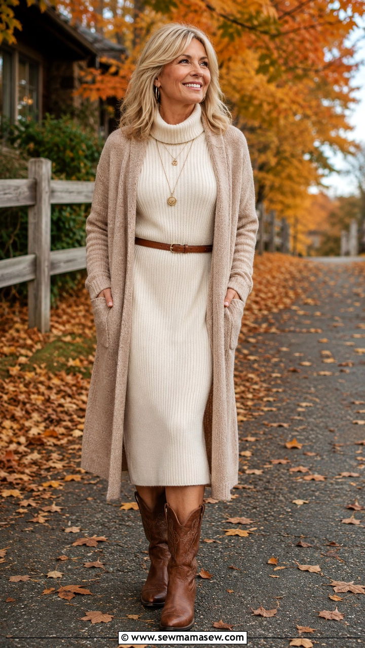 Cowboy boots with sweater dress - 20 How to style cowboy boots over 50