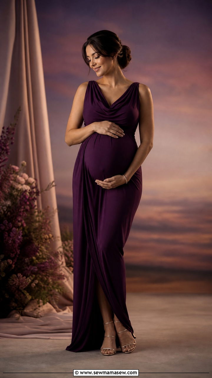 Cowl Neck Maternity Photoshoot Dress - 30 Maternity photoshoot outfit ideas