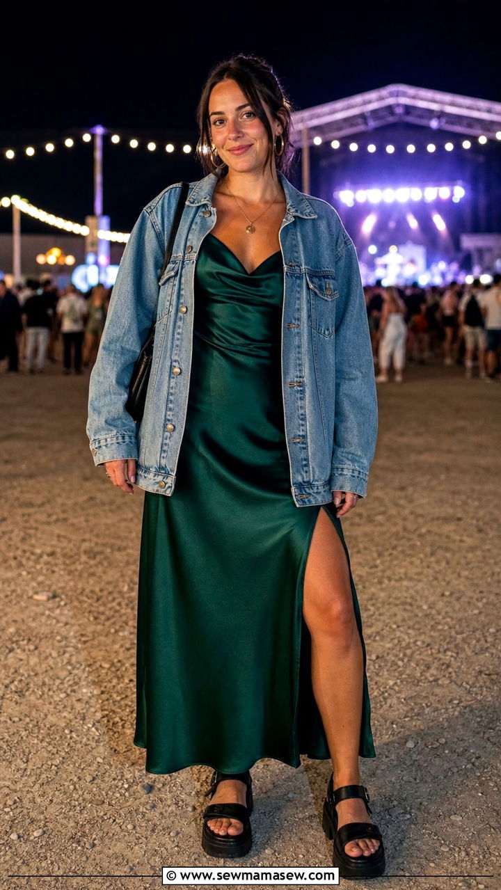 Cowl Neck Slip Dress And A Denim Jacket - 35 casual festival outfits
