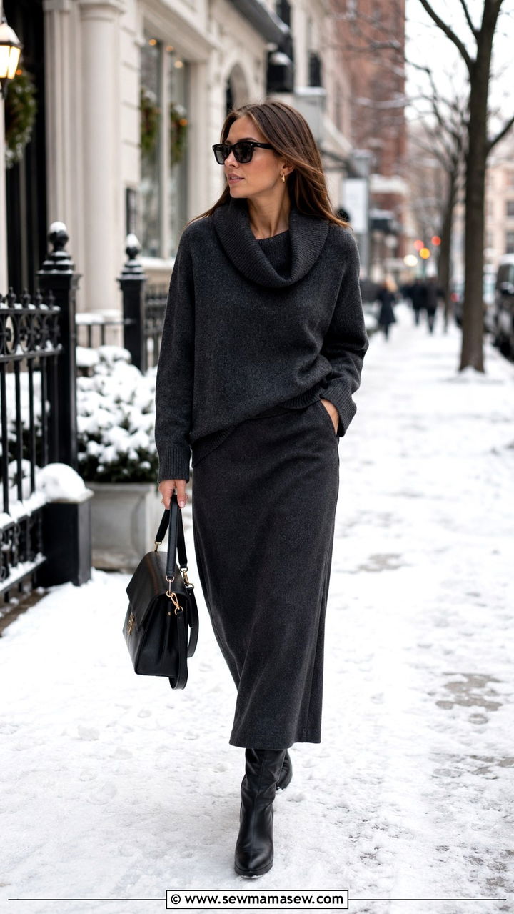 Cowl Neck Sweater With Maxi Skirt - 30 Maxi skirt outfit ideas with a sweater