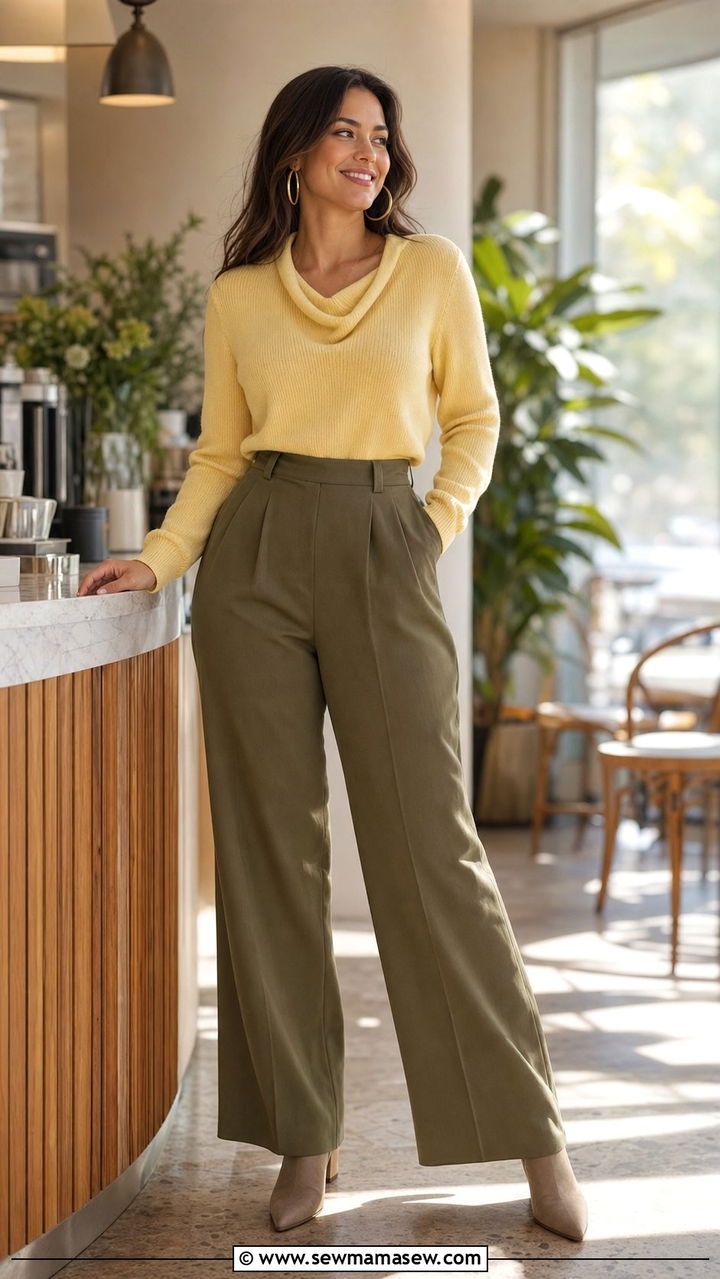 Cowl Neck Sweater with Wide Leg Pants - 25 Spring outfits for pear shape