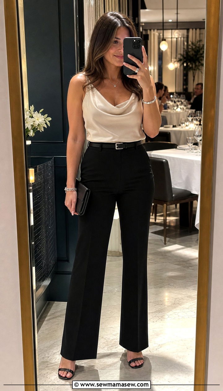 Cowl Neck Top Bootcut Trousers Rectangle Body - 25 classy outfits for rectangle body shape