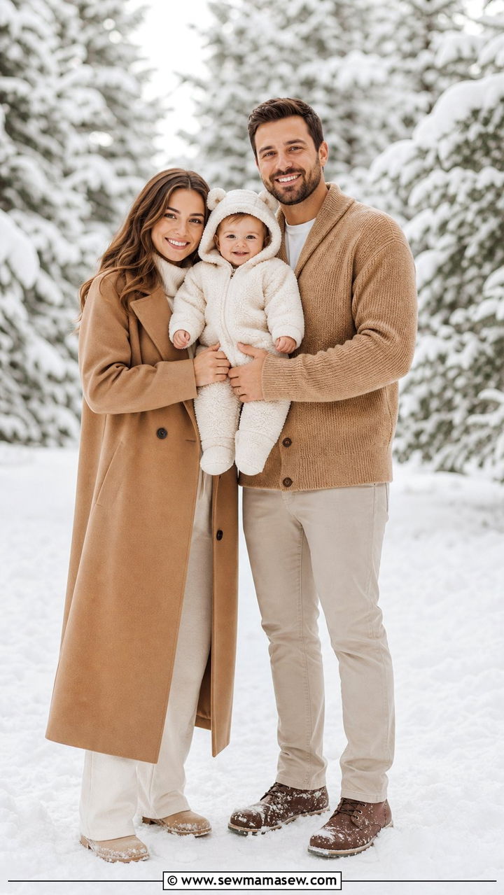 Cozy Camel and Cream Winter Family Outfit With Toddler - 25 Family photo outfit ideas with toddler
