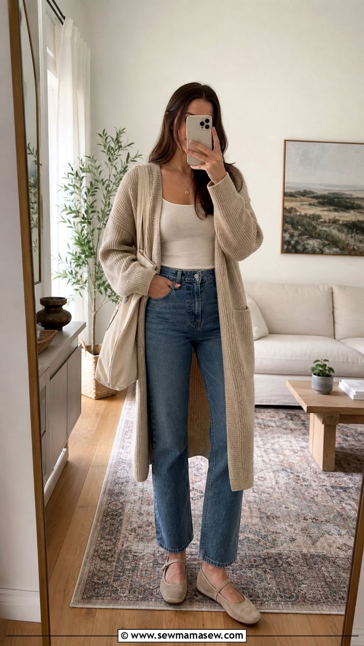 Cozy Cardigan And Straight Leg Jeans Book Club Outfit - 35 Book club outfit ideas