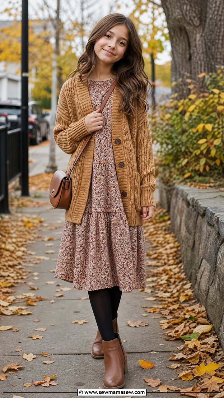 Cozy Cardigan With Midi Dress Outfit - 30 Cute outfits for tweens
