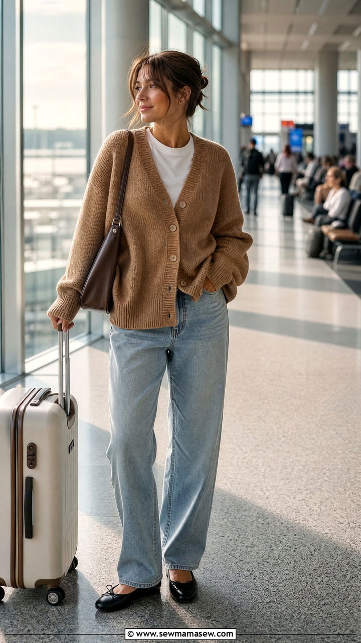 Cozy Cardigan and Baggy Jeans - 30 Cute airport outfits