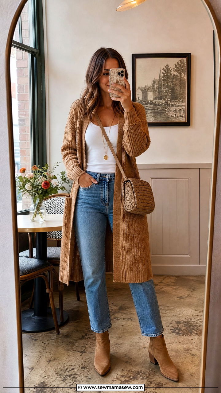 Cozy Cardigan and Straight Leg Jeans Outfit - 30 brunch outfits ideas
