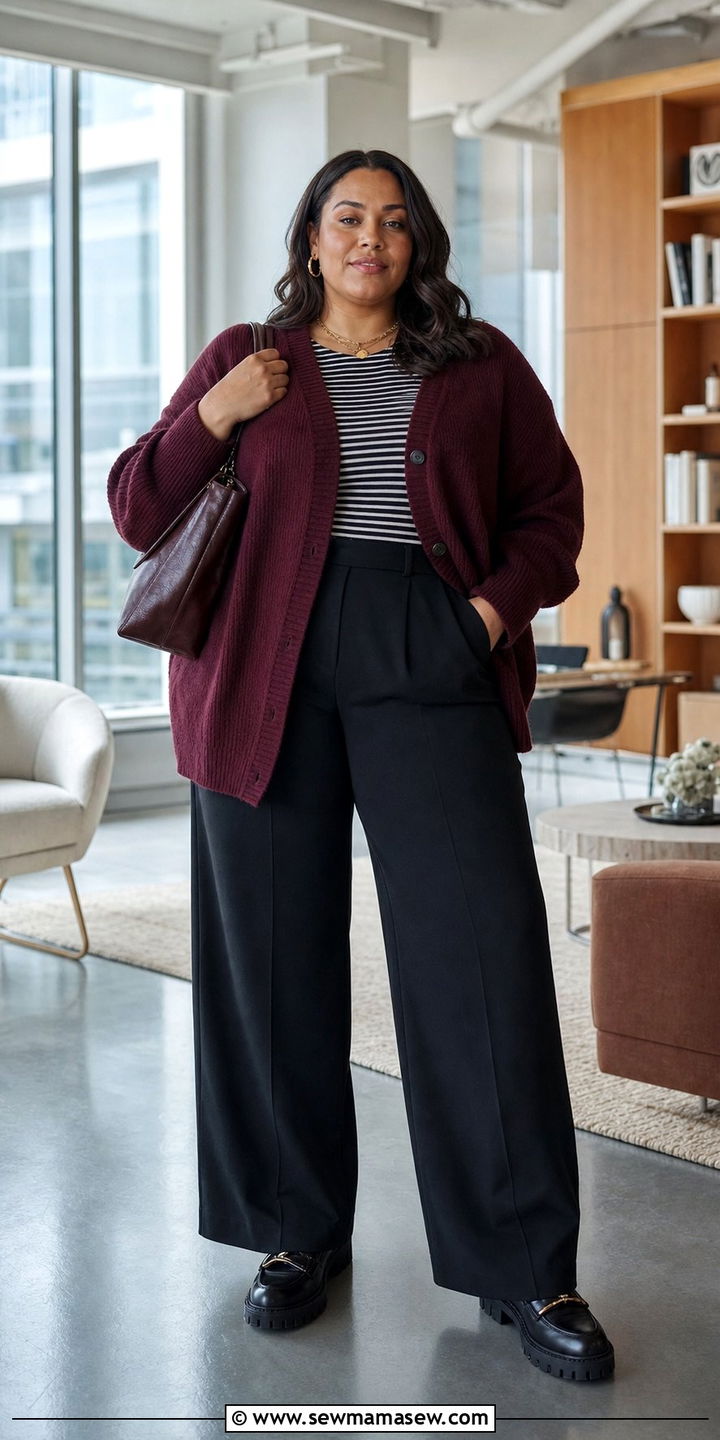 Cozy Cardigan and Wide Leg Trousers Outfit - 35 Business casual outfits for curvy women