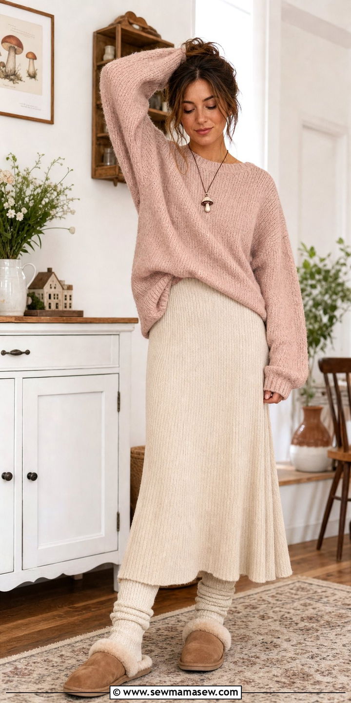 Cozy Cottage Fairy Knit Sweater with Ribbed Knit Maxi Skirt - 25 fairycore capsule wardrobe outfits