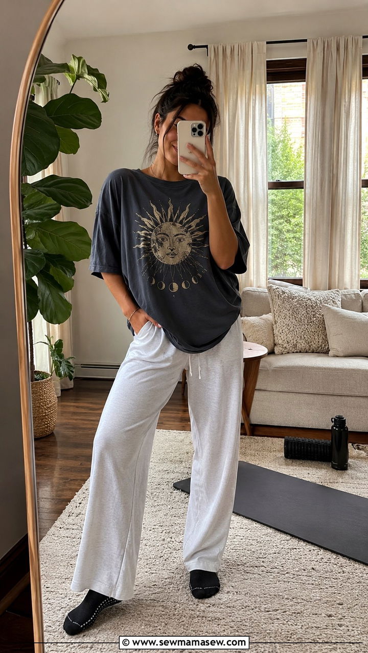 Cozy Home Workout Set With Oversized Tee - 30 Modest workout outfit ideas 2026