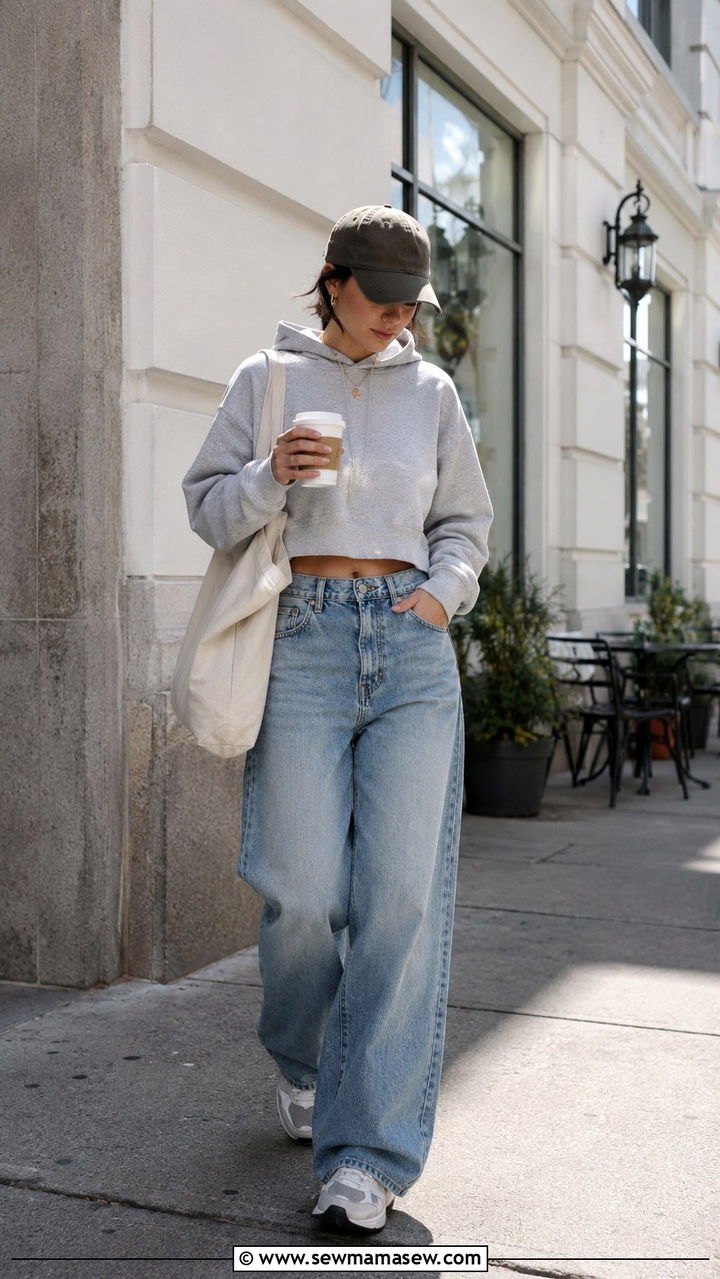 Cozy Hoodie With Wide Leg Jeans - 25 wide leg jeans outfits aesthetic