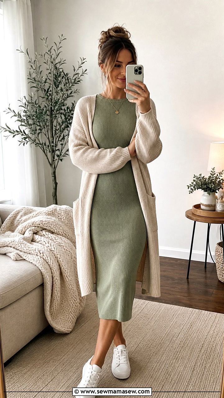 Cozy Knit Midi Dress Outfit For Working From Home - 40 Work from home outfit ideas