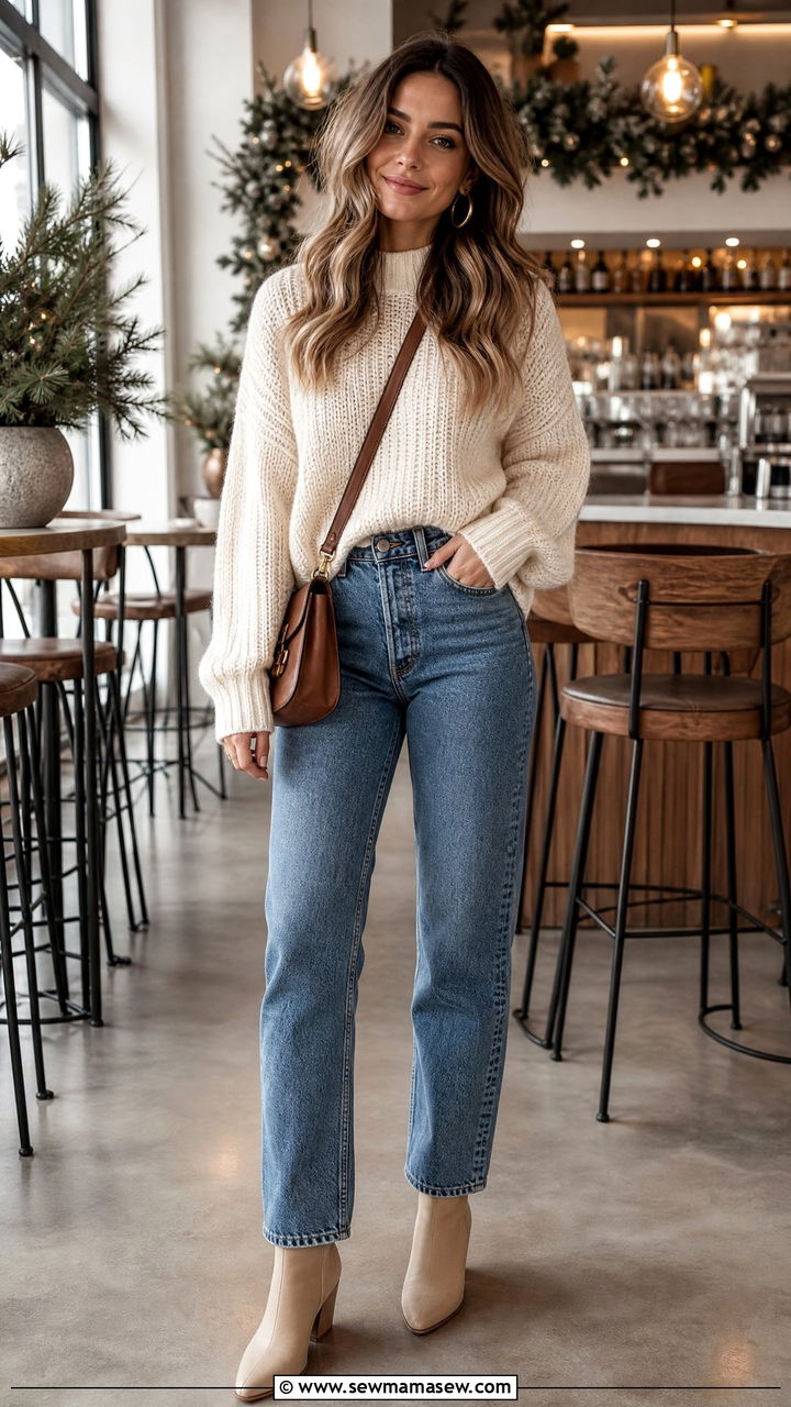 Cozy Knit Sweater And Jeans - 30 Effortless brunch outfit ideas