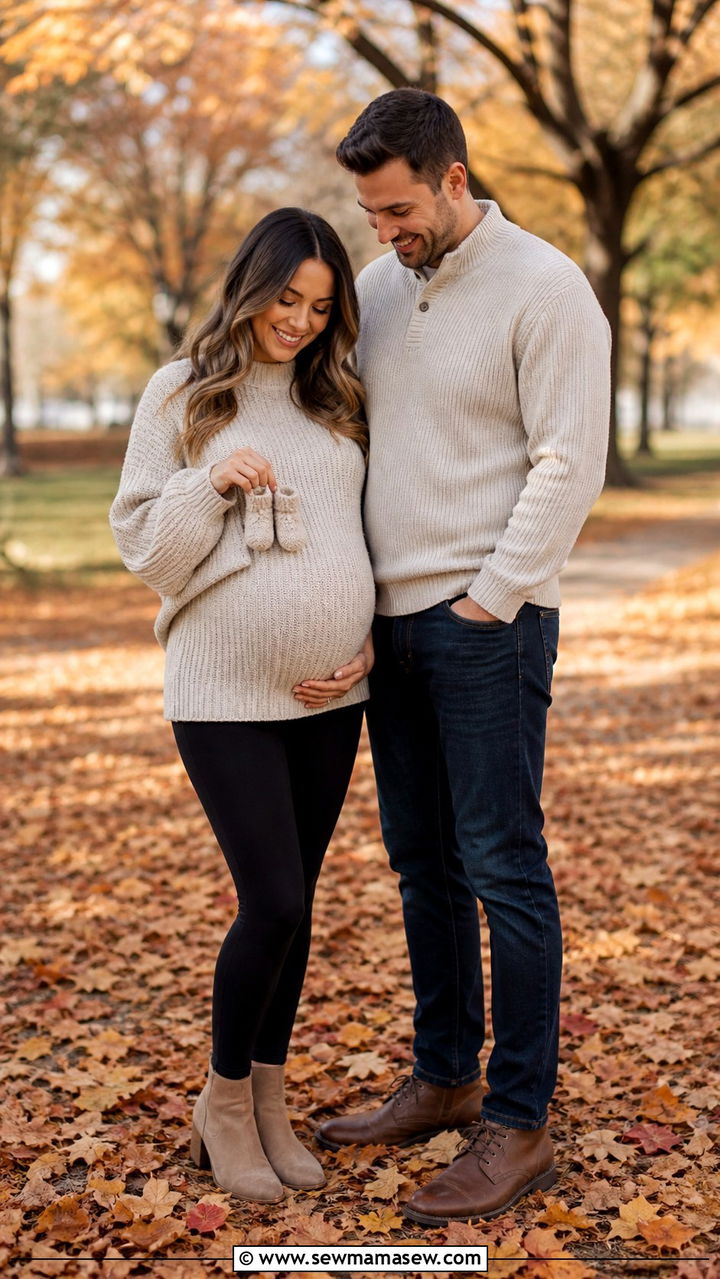 Cozy Knit Sweater And Leggings - 20 Baby announcement photo outfit ideas
