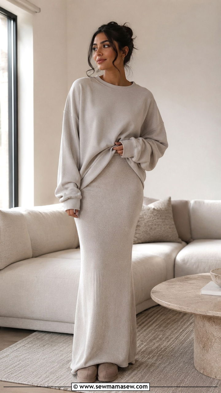 Cozy Lounge Set With House Slippers - 25 Modest loungewear outfit ideas