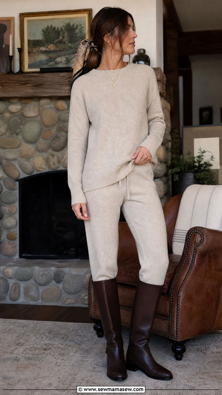 Cozy Lounge Set With Knee High Boots - 20 Western outfit ideas Kacey Musgraves style