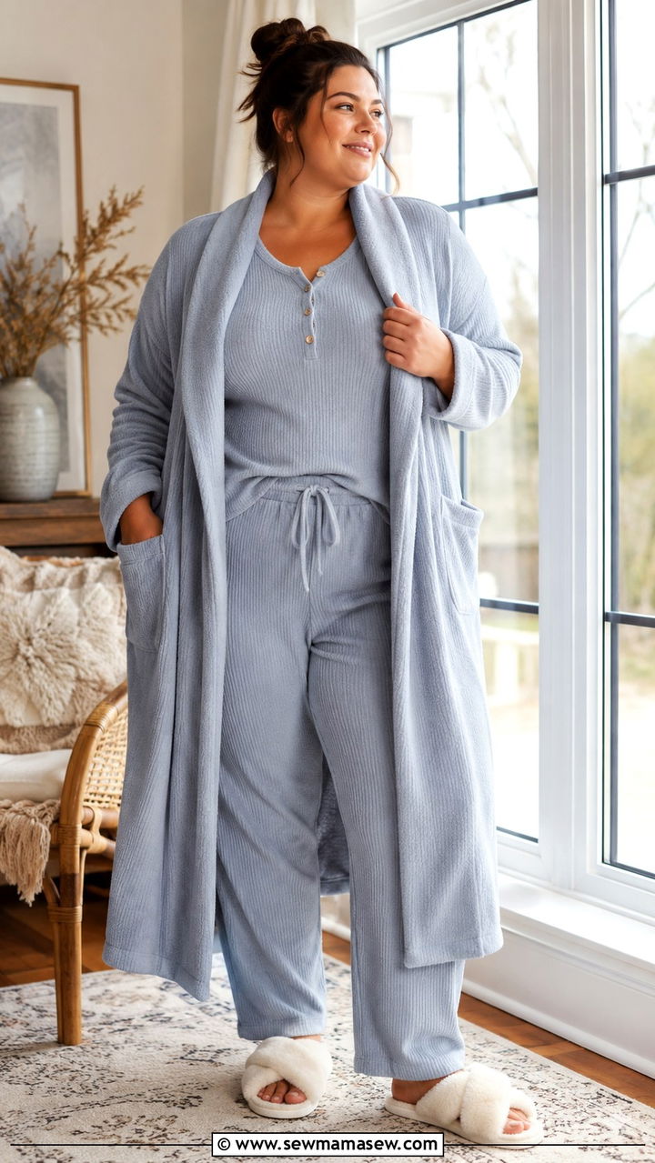 Cozy Shawl Collar Robe and Matching Lounge Set - 30 Plus size loungewear outfit ideas