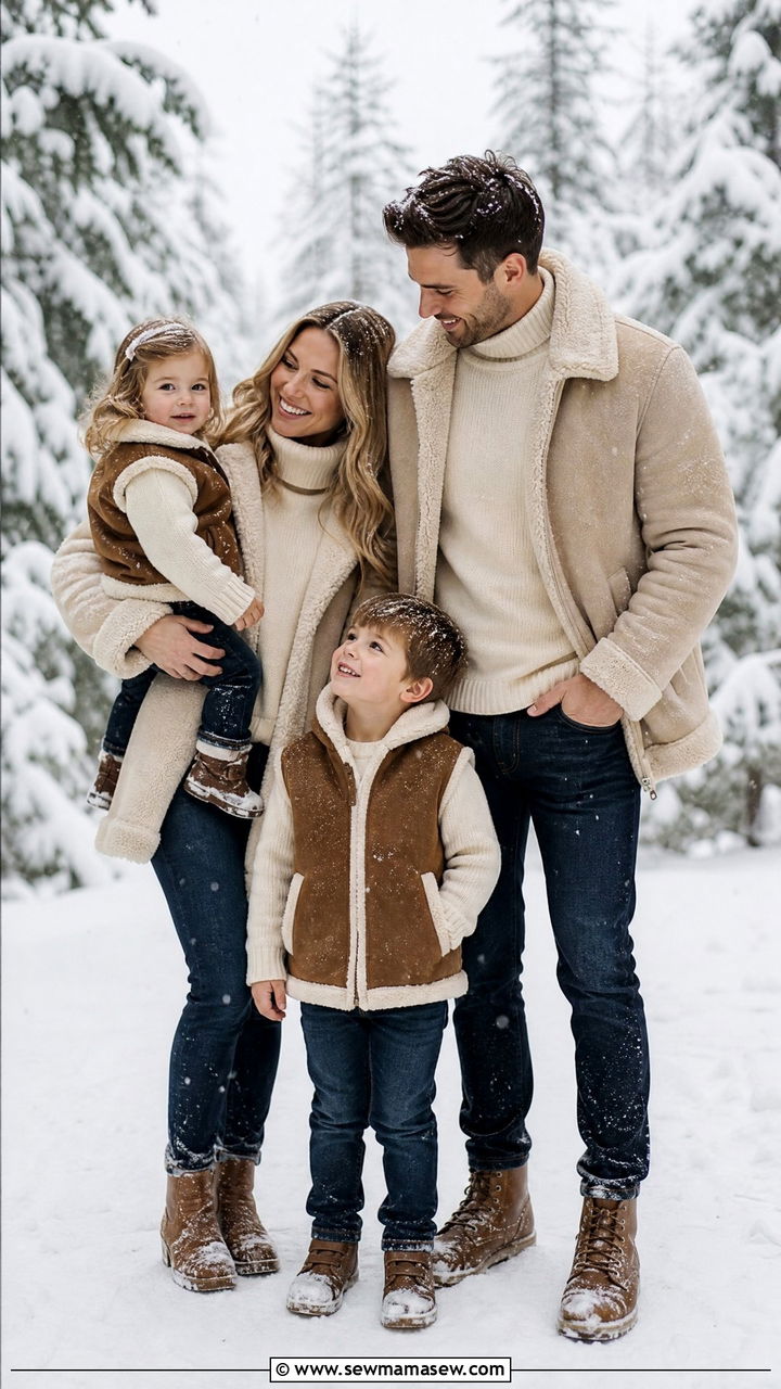 Cozy Shearling Layers For Winter Family Photoshoots - 30 family photo outfits ideas