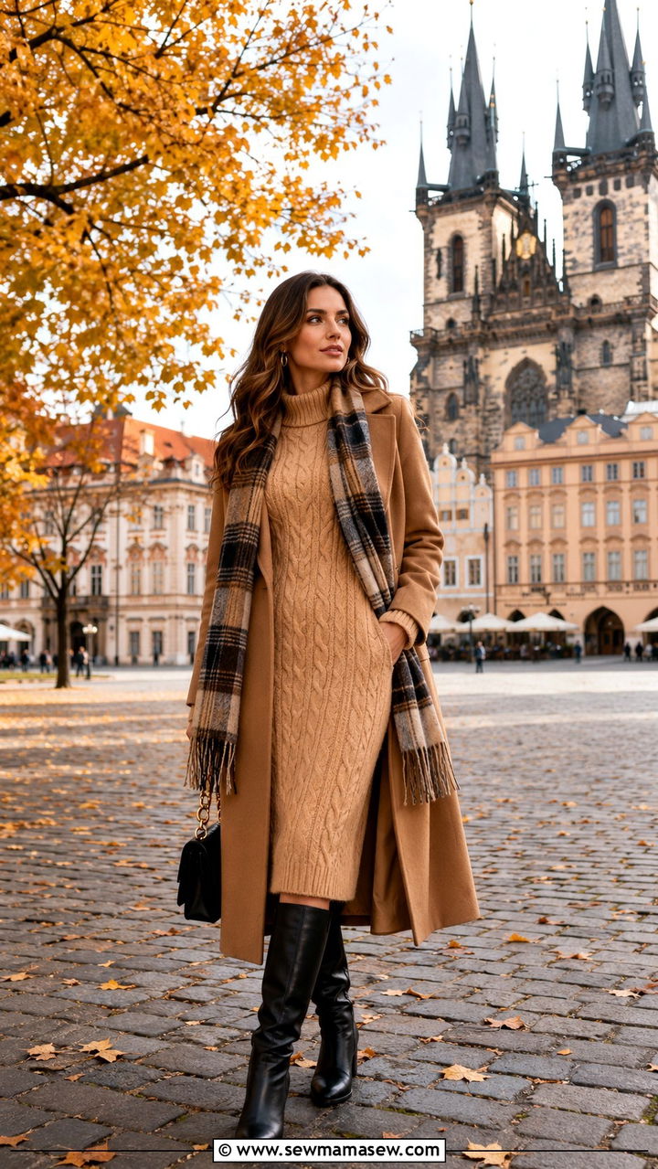 Cozy Sweater Dress With Knee High Boots Outfit - 25 Prague outfit ideas