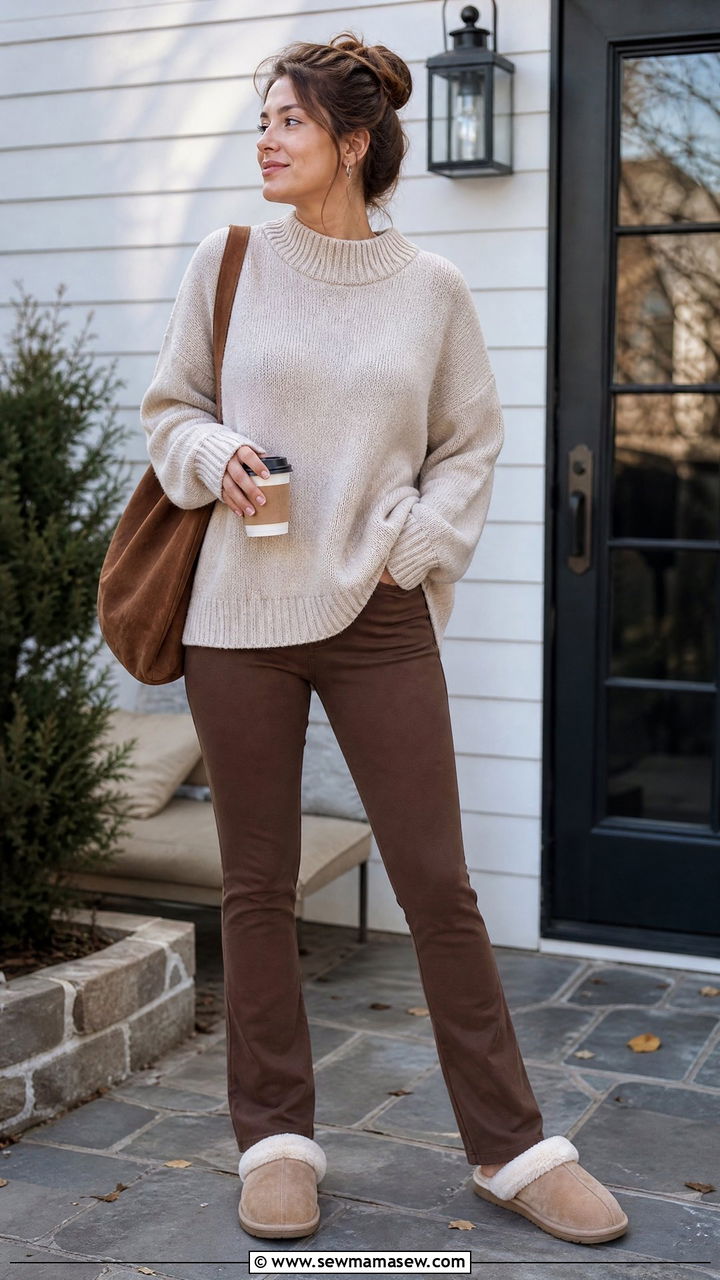 Cozy Sweater and Brown Jeans - 25 Cozy sick day outfit ideas