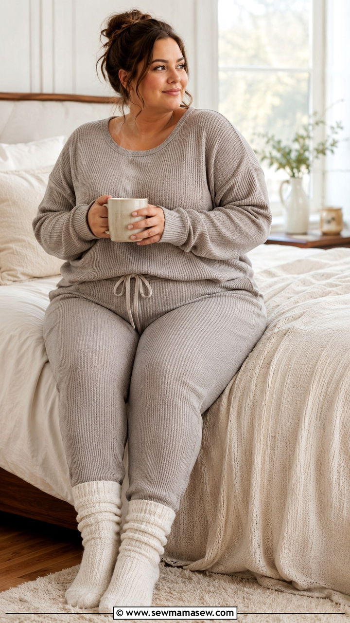 Cozy Waffle Knit Thermal Pajama Set - 25 Pajama outfit ideas plus size