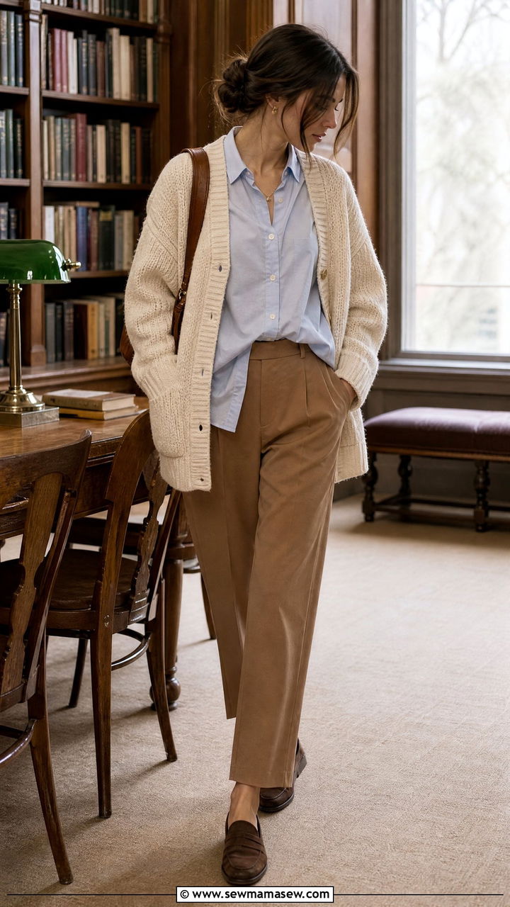 Cozy cardigan and button down shirt light academia outfit - 25 Light academia outfit ideas 2026