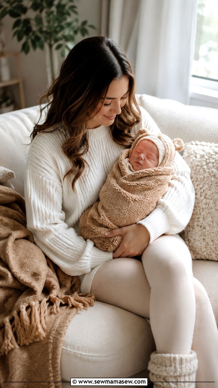 Cozy fleece baby wrap winter newborn look - 20 Newborn lifestyle photo outfit ideas