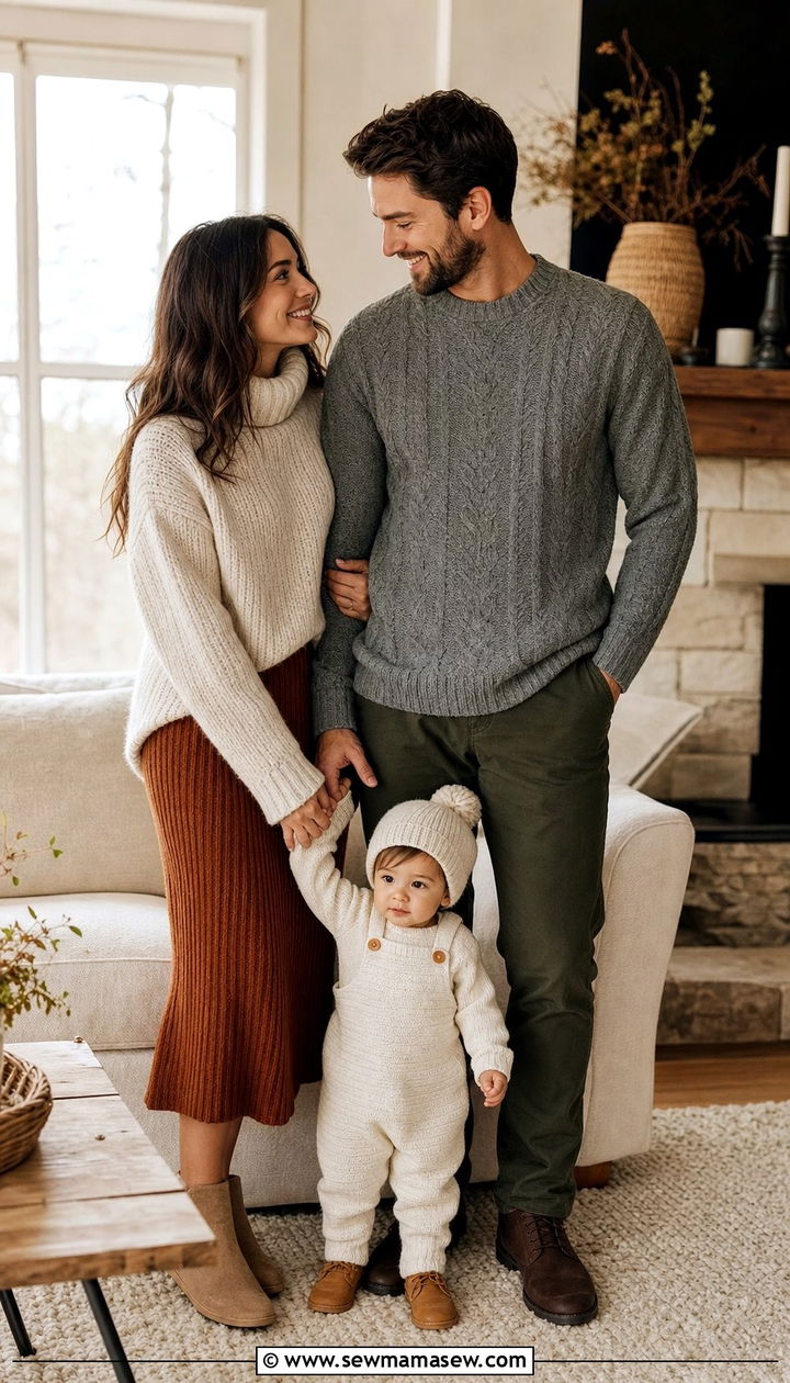 Cozy knit family photo outfit with toddler - 25 Family photo outfit ideas with toddlers